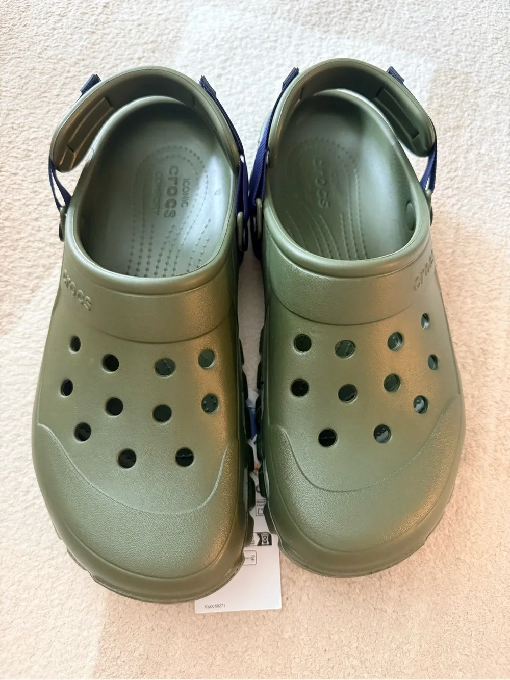 New! CROCS Classic Clog in Olive Green with Navy Strap